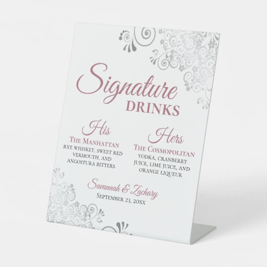 Signe De Table Signature Boissons Dusty Rose & Silver Chic Mariag (Recto)