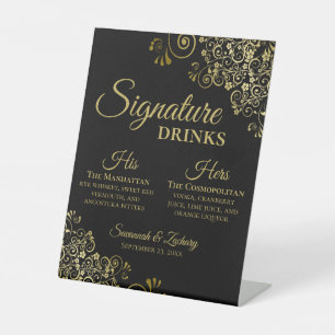 Signe De Table Signature Boissons Elegant Black & Gold Mariage Ba