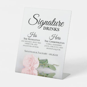 Signe De Table Signature Boissons Élégant Mariage rose