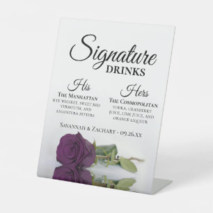 Signe De Table Signature Boissons Élégant Plum Purple Rose Mariag