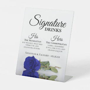 Signe De Table Signature Boissons Elégant Royal Blue Rose Mariage
