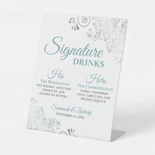 Signe De Table Signature Boissons Elégant Turquoise & Mariage Arg (Recto)