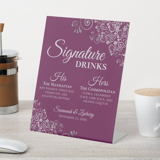 Signe De Table Signature Boissons Élégante Magenta & Mariage Arge (In SItu)