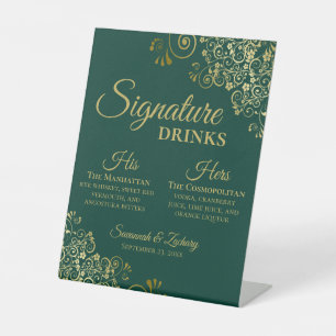 Signe De Table Signature Boissons Emerald Green & Gold Mariage Ba