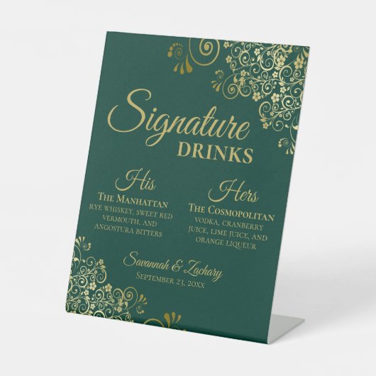 Signe De Table Signature Boissons Emerald Green & Gold Mariage Ba (Recto)