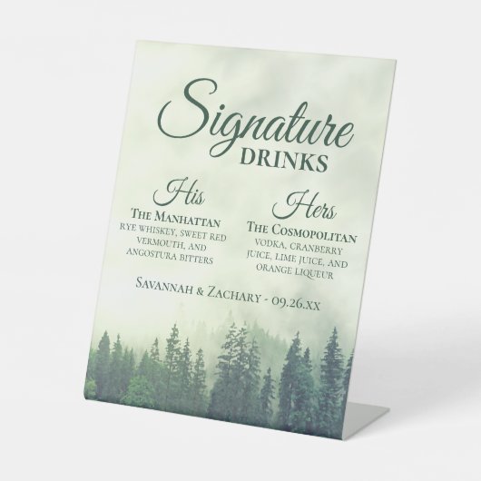Signe De Table Signature Boissons Foggy Green Pine Trees Mariage (Recto)