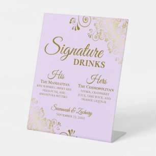 Signe De Table Signature Boissons Lilac Purple & Gold Bar Mariage