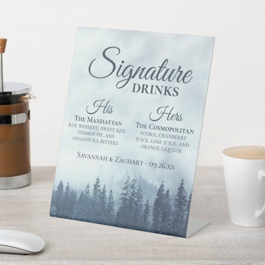 Signe De Table Signature Boissons Misty Blue Pine Trees Mariage (In SItu)