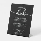 Signe De Table Signature Boissons Noir Blanc Script Mariage (Recto)