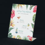 Signe De Table Signature Boissons Oasis Tropical Fleurs Cadre<br><div class="desc">Une mariage tropicale avec des boissons tropicales signées est décorée d'un guéridon qui présente des fleurs tropicales et des feuilles,  ce qui en fait un endroit idéal pour afficher vos boissons favorites.</div>