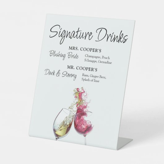 Signe De Table Signature Boissons Rouge et blanc Mariage de danse (Recto)