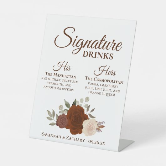 Signe De Table Signature Boissons Rouille Orange Mariage Rose (Recto)