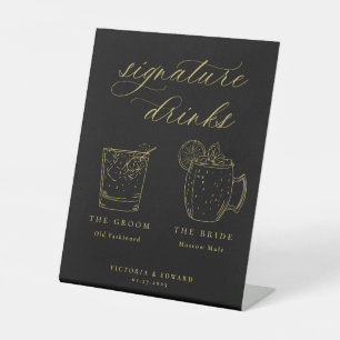 Signe De Table Signature Gold Boissons Mariage noir