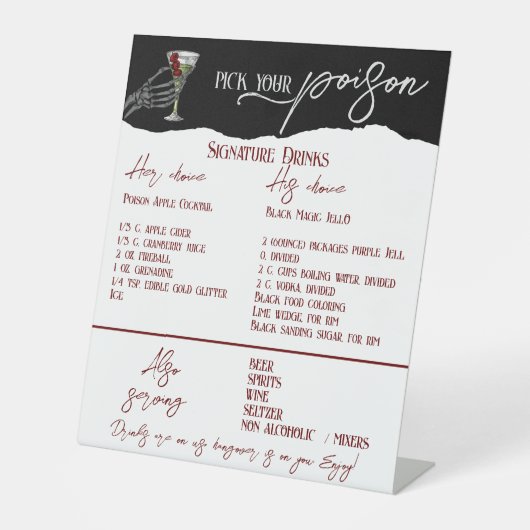 Signe De Table Signature gothique Mariage Boissons Signal bar gra (Recto)