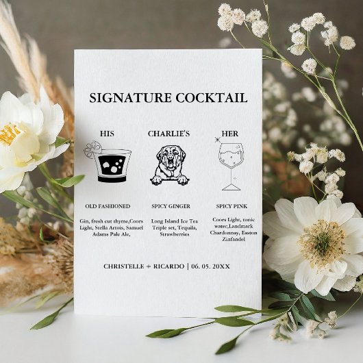 Signe De Table Signature moderne Cocktail Boire Bar Mariage Panne