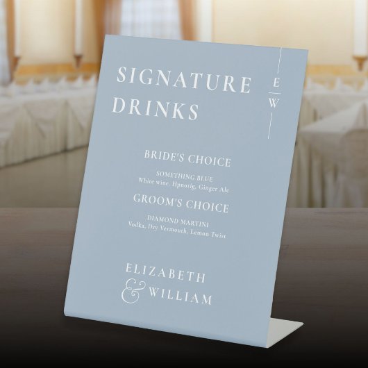 Signe De Table Signature Monogramme Dusty Blue Minimalist Boisson