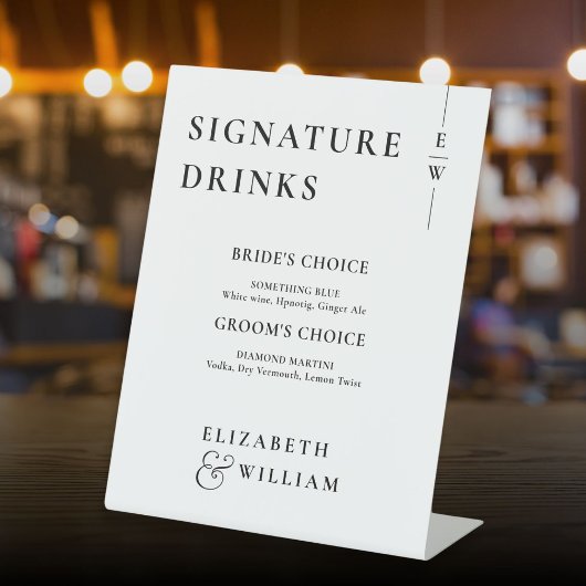 Signe De Table Signature Monogramme Moderne Noir Et Blanc Boisson