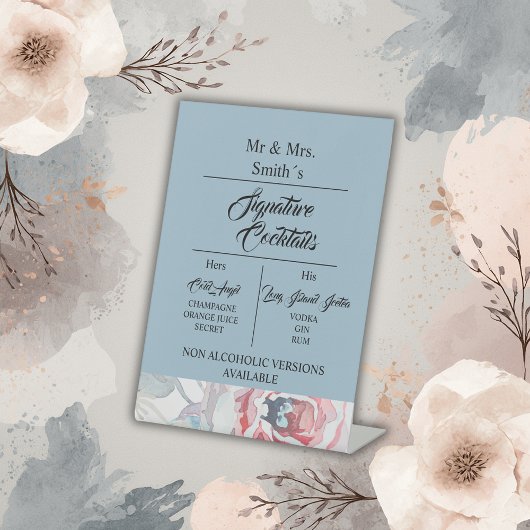 Signe De Table signature rose d'aquarelle bleue mariage cocktail