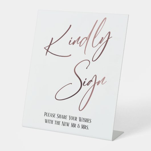 Signe De Table Signer Kindly Rose Gold écriture simple (Recto)