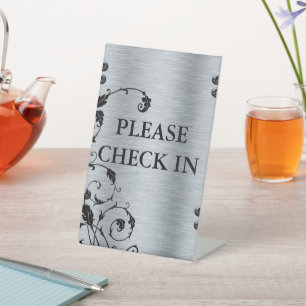 Signe De Table S'Il Vous Plaît Archiver Argent Floral Noir