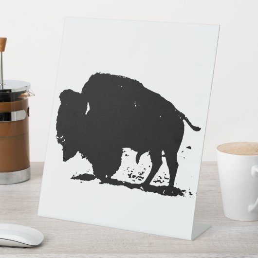 Signe De Table Silhouette de buffle noir et blanc (In SItu)