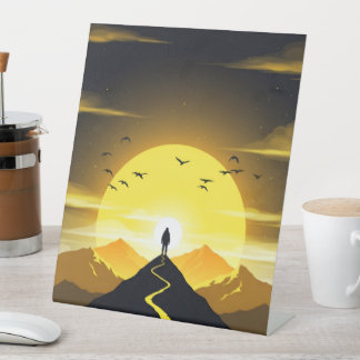 Signe De Table Silhouette de sommet de montagne avec un piédestal