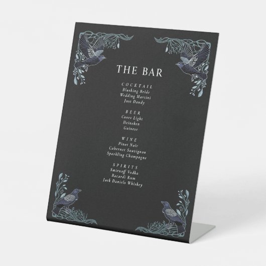 Signe De Table Silver Enchanted Raven Gothic Wedding Bar Menu (Recto)