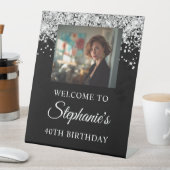 Signe De Table Silver Glitter Black Photo 40th Birthday (In SItu)