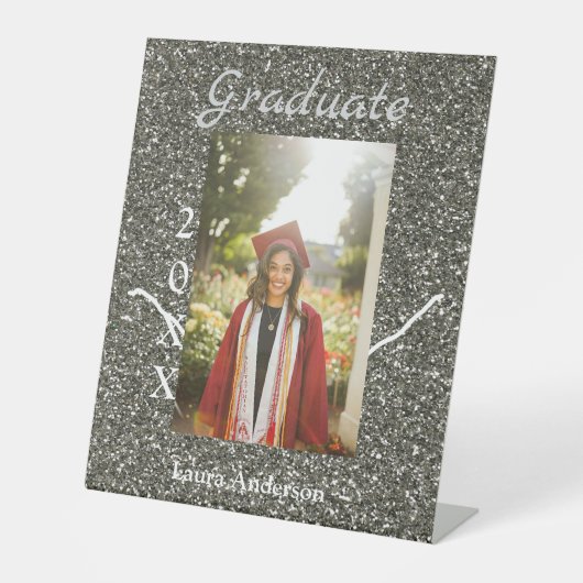Signe De Table Silverglitter photo graduation ajouter nom classe  (Recto)
