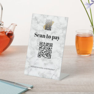 Signe De Table Simple Add your Logo Marble Scan to Pay QR Code