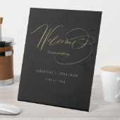 Signe De Table Simple Black Gold Modern Script Mariage Bienvenue (In SItu)