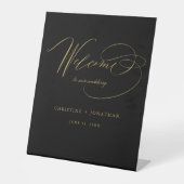 Signe De Table Simple Black Gold Modern Script Mariage Bienvenue (Recto)