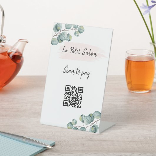 Signe De Table Simple blanc Eucalyptus QR Code numérisation payan (In SItu)
