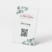 Signe De Table Simple blanc Eucalyptus QR Code numérisation payan (Recto)