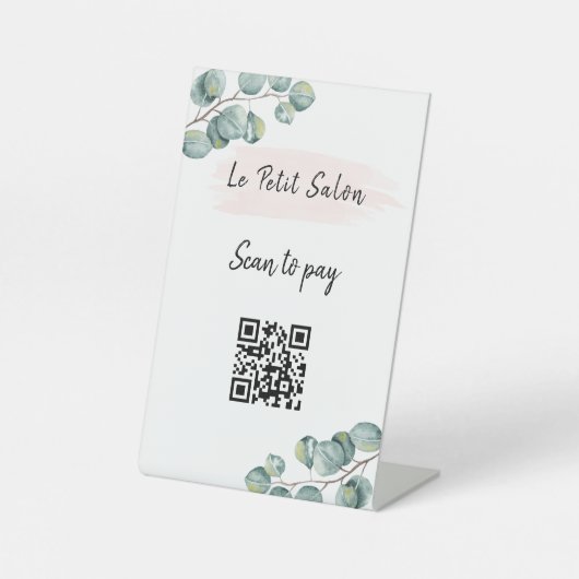 Signe De Table Simple blanc Eucalyptus QR Code numérisation payan (Recto)