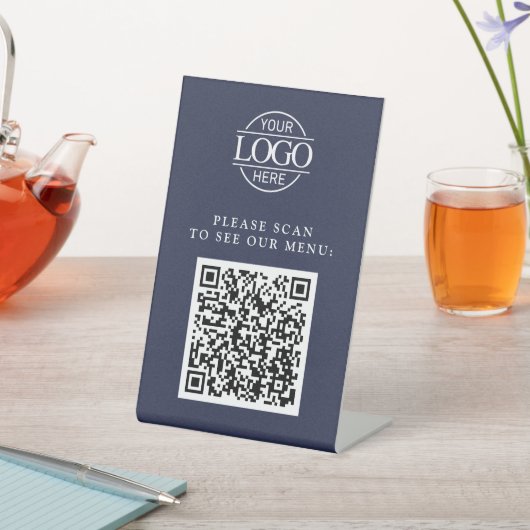 Signe De Table Simple Blue Custom Business Logo QR Code Menu  (In SItu)