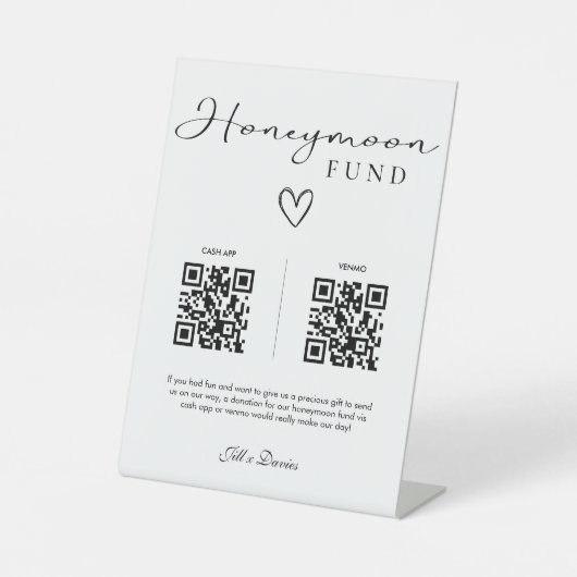 Signe De Table Simple Elegant Honeymoon Fund QR Code Mariage (Recto)
