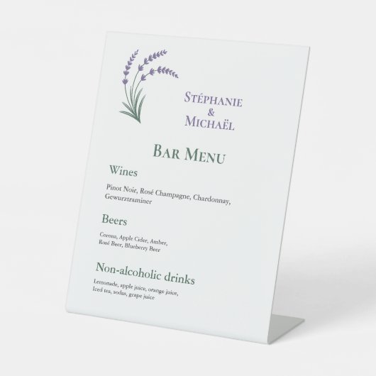 Signe De Table Simple Lavender Wedding Bar Menu (Recto)