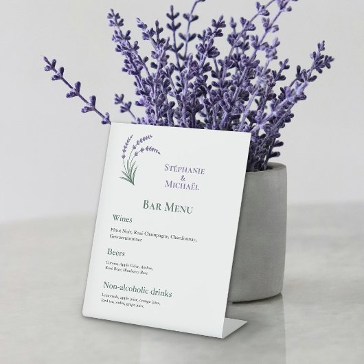 Signe De Table Simple Lavender Wedding Bar Menu