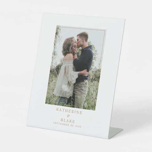 Signe De Table Simple Mariage Couple Photo Noms & Date Pedestal (Recto)