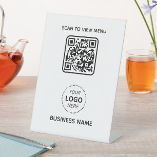 Signe De Table Simple Modern QR Code Menu Business Name & Logo