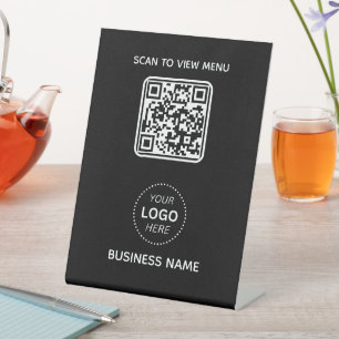Signe De Table Simple Modern QR Code Menu Business Name & Logo