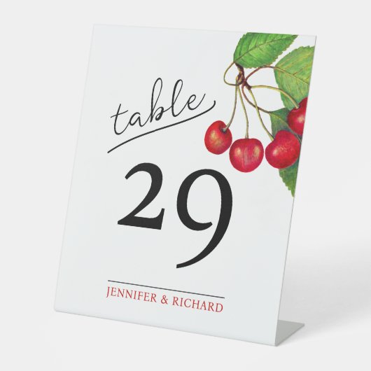 Signe De Table Simple moderne Chic Cerises rouges Chiffres Mariag (Recto)