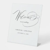 Signe De Table Simple noir blanc moderne Mariage de script Bienve (Recto)