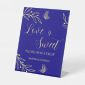 Signe De Table Simple or floral royal bleu mariage gâteau table (Recto)