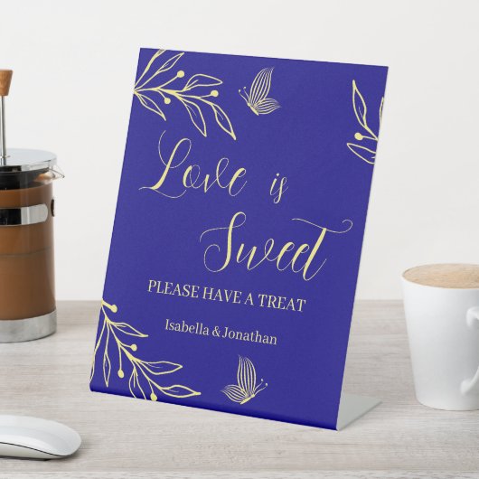 Signe De Table Simple or floral royal bleu mariage gâteau table (In SItu)