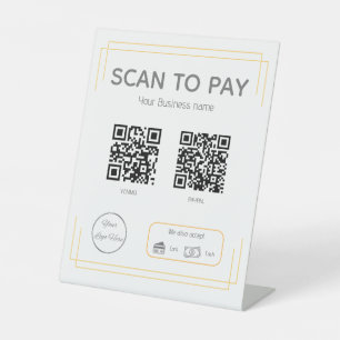 Signe De Table Simple orange blanc 2 QR codes numérise pour payer