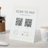 Signe De Table Simple orange blanc 2 QR codes numérise pour payer (In SItu)