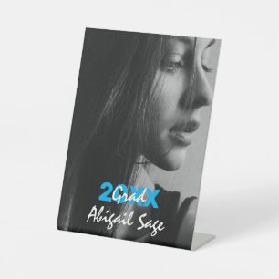 Signe De Table Simple Photo moderne Bleu et Blanc Graduation
