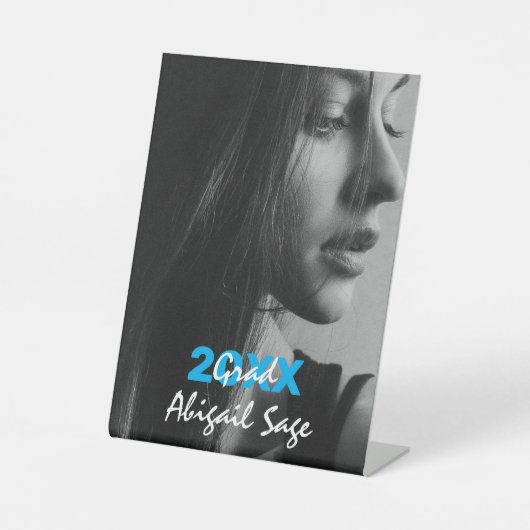 Signe De Table Simple Photo moderne Bleu et Blanc Graduation (Recto)